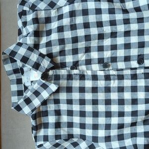 Kirious Los Angeles Gingham Button Down Cropped Boxy Top Black White Small